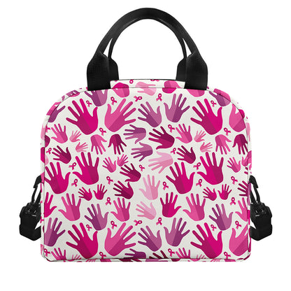 Pink Hand Breast Cancer Pattern Print Insulated Lunch Bag