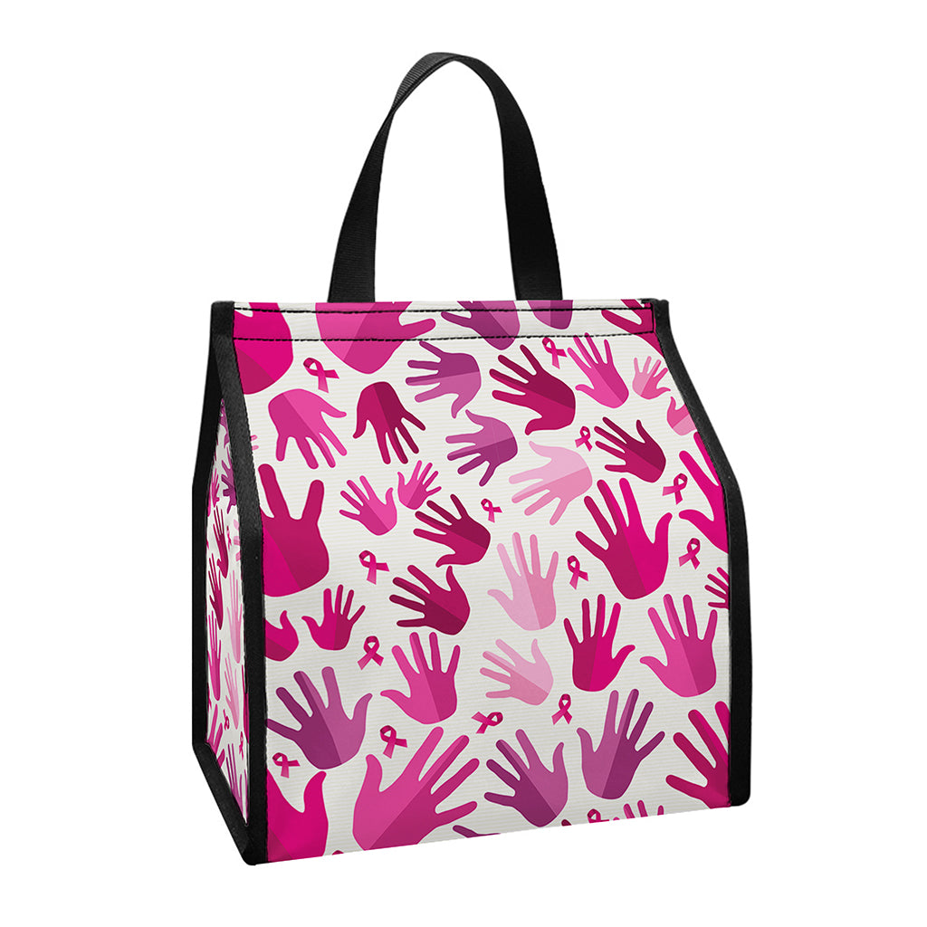 Pink Hand Breast Cancer Pattern Print Insulated Lunch Tote