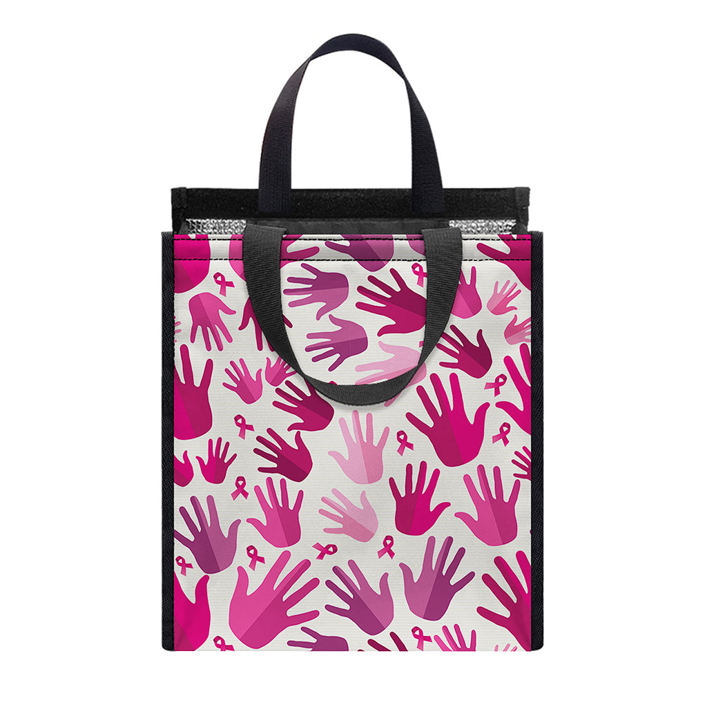 Pink Hand Breast Cancer Pattern Print Insulated Lunch Tote