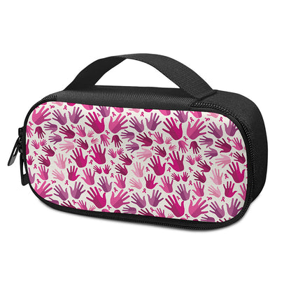 Pink Hand Breast Cancer Pattern Print Insulin Cooler Travel Case