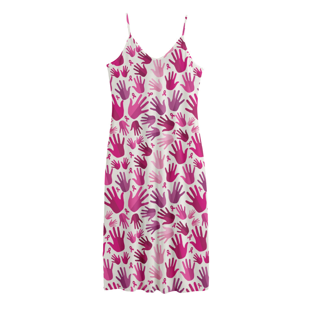 Pink Hand Breast Cancer Pattern Print Jersey Midi Cami Dress