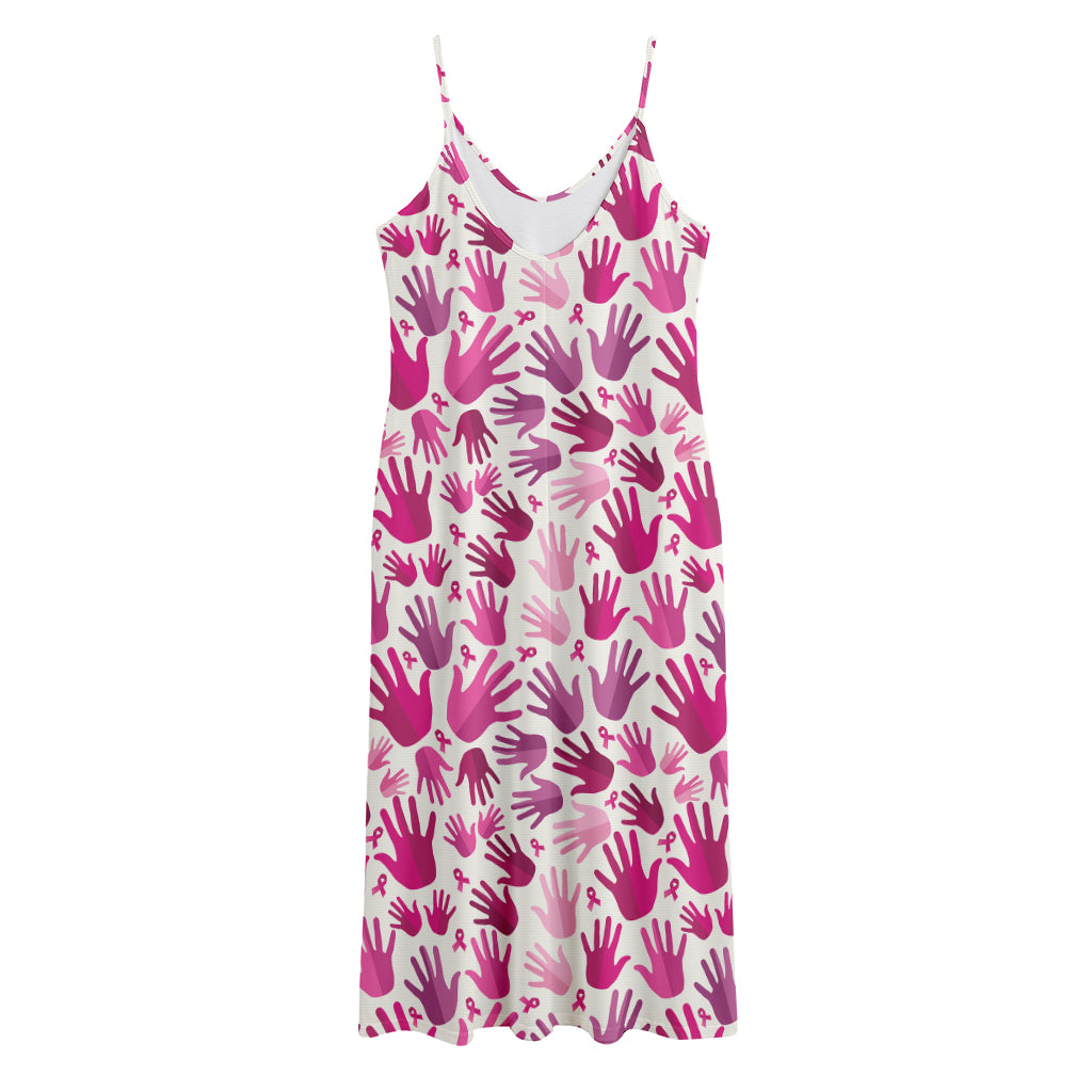 Pink Hand Breast Cancer Pattern Print Jersey Midi Cami Dress