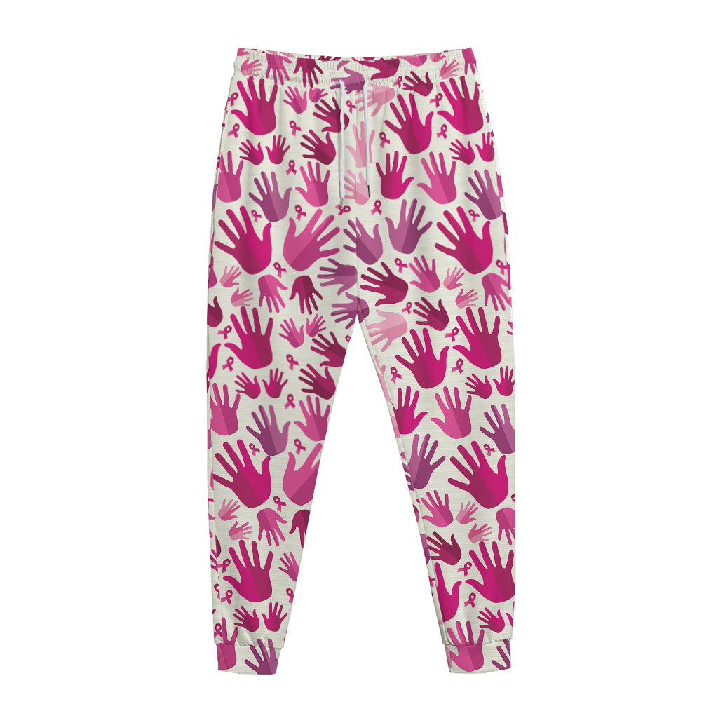 Pink Hand Breast Cancer Pattern Print Jogger Pants