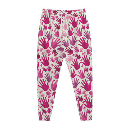 Pink Hand Breast Cancer Pattern Print Jogger Pants