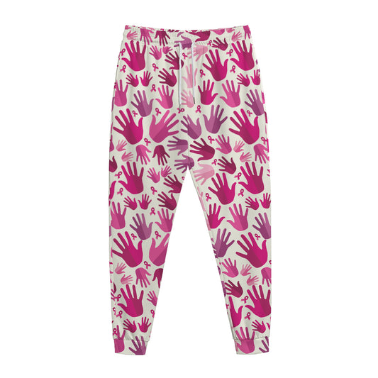Pink Hand Breast Cancer Pattern Print Jogger Pants