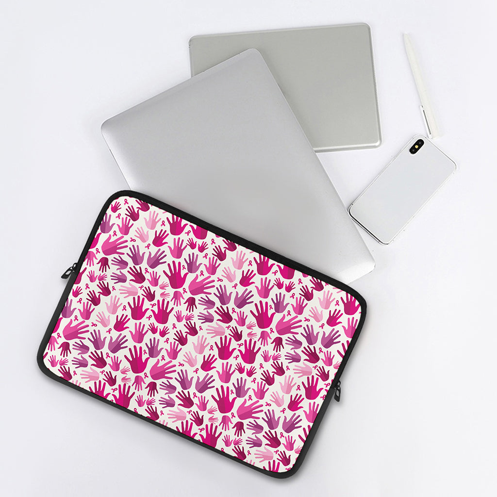 Pink Hand Breast Cancer Pattern Print Laptop Sleeve