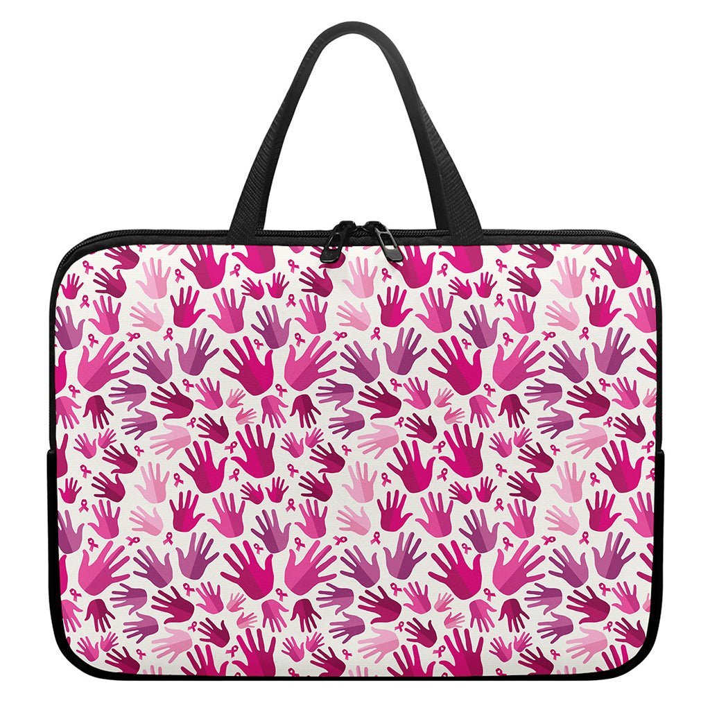 Pink Hand Breast Cancer Pattern Print Laptop Sleeve With Handle