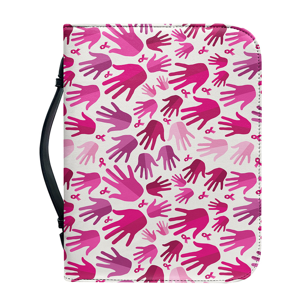Pink Hand Breast Cancer Pattern Print Leather Bible Cover