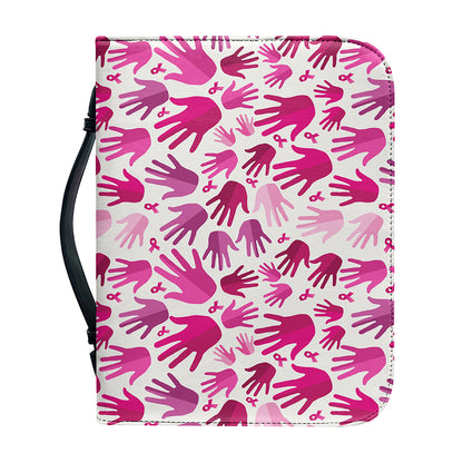 Pink Hand Breast Cancer Pattern Print Leather Bible Cover