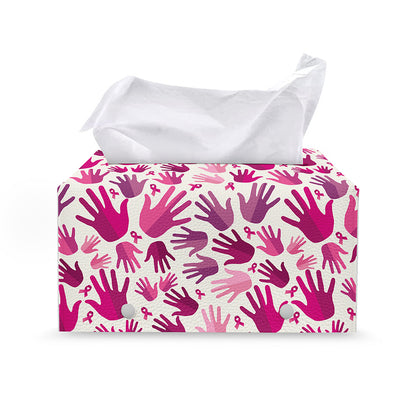 Pink Hand Breast Cancer Pattern Print Leather Tissue Box Cover