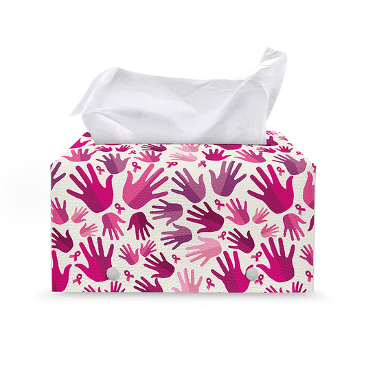 Pink Hand Breast Cancer Pattern Print Leather Tissue Box Cover