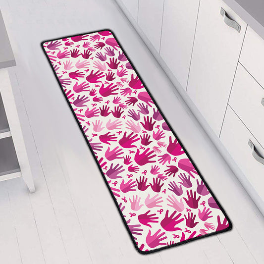 Pink Hand Breast Cancer Pattern Print Long Kitchen Mat