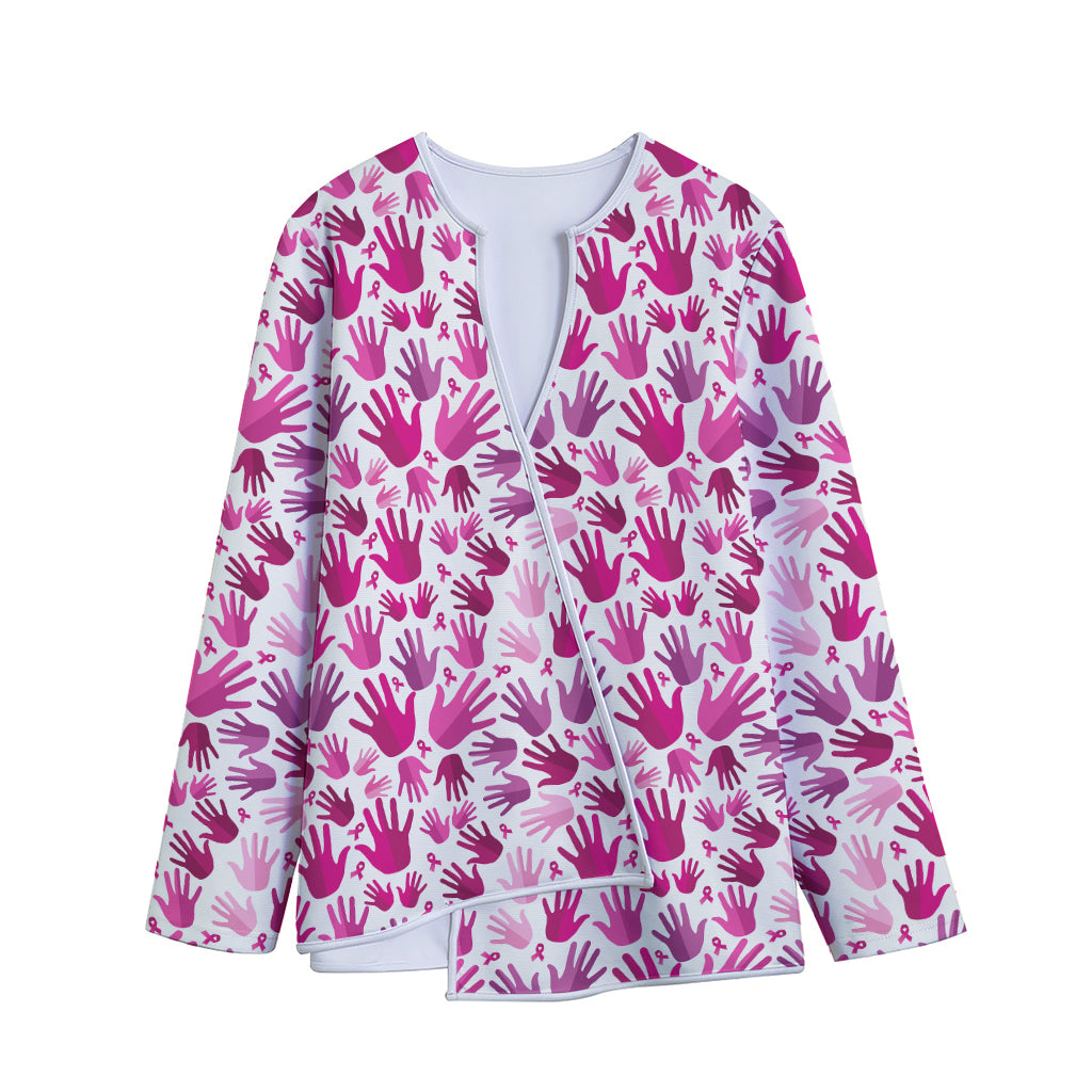 Pink Hand Breast Cancer Pattern Print Long Sleeve Short Coat