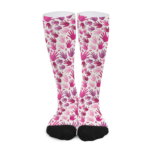 Pink Hand Breast Cancer Pattern Print Long Socks