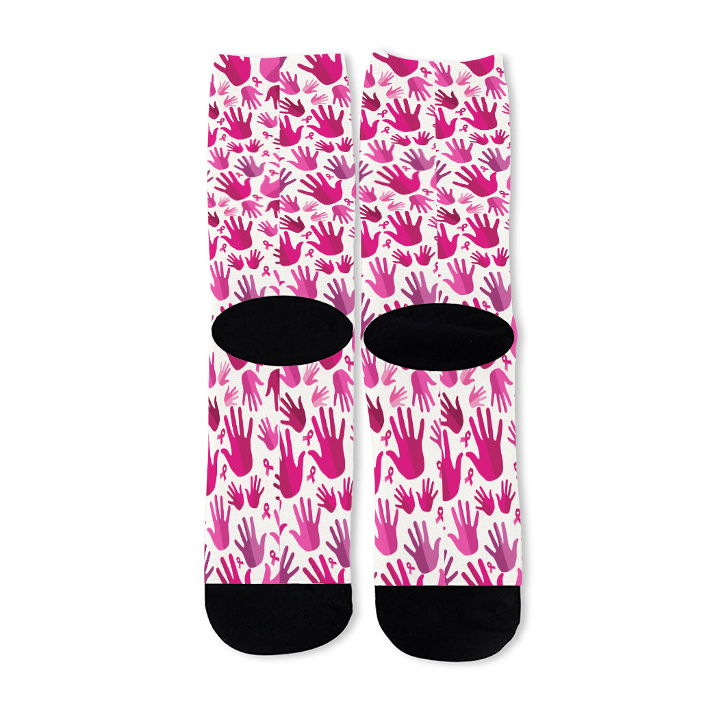 Pink Hand Breast Cancer Pattern Print Long Socks