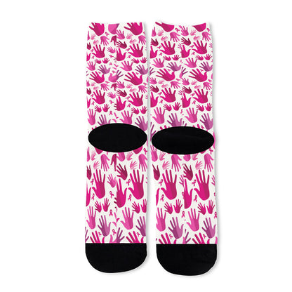 Pink Hand Breast Cancer Pattern Print Long Socks