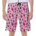 Pink Hand Breast Cancer Pattern Print Men's Beach Shorts