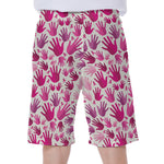 Pink Hand Breast Cancer Pattern Print Men's Beach Shorts