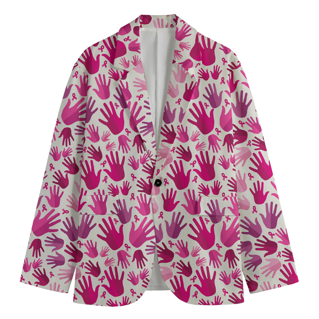 Pink Hand Breast Cancer Pattern Print Men's Blazer