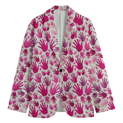 Pink Hand Breast Cancer Pattern Print Men's Blazer