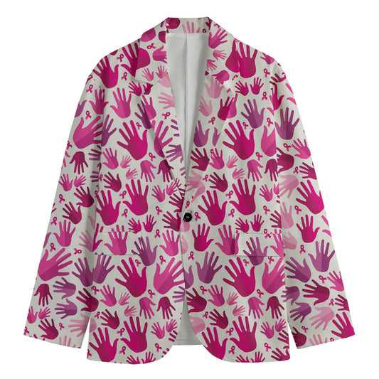 Pink Hand Breast Cancer Pattern Print Men's Blazer