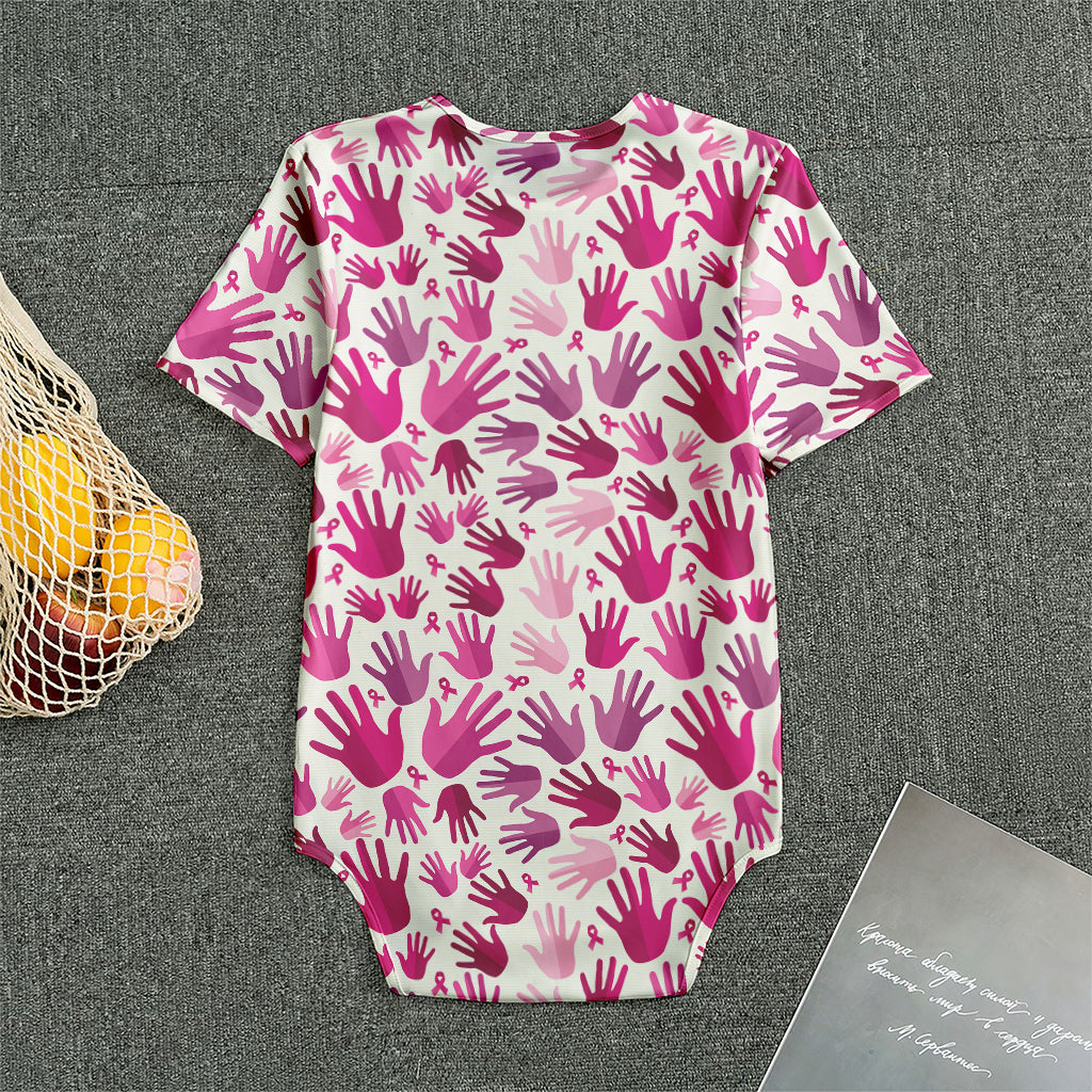 Pink Hand Breast Cancer Pattern Print Men's Bodysuit