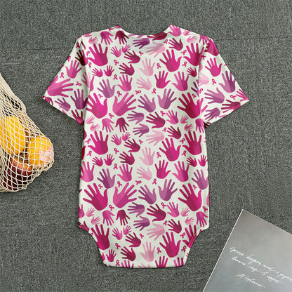 Pink Hand Breast Cancer Pattern Print Men's Bodysuit