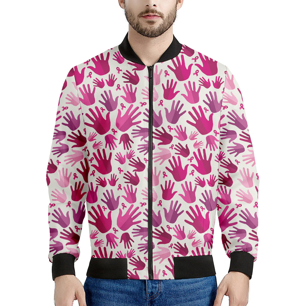 Pink Hand Breast Cancer Pattern Print Men's Bomber Jacket