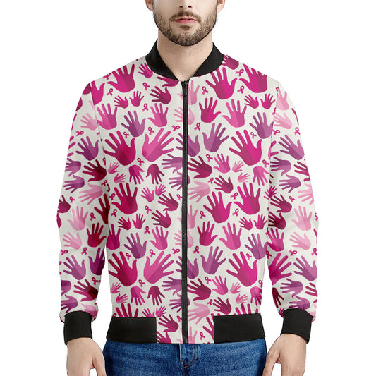 Pink Hand Breast Cancer Pattern Print Men's Bomber Jacket