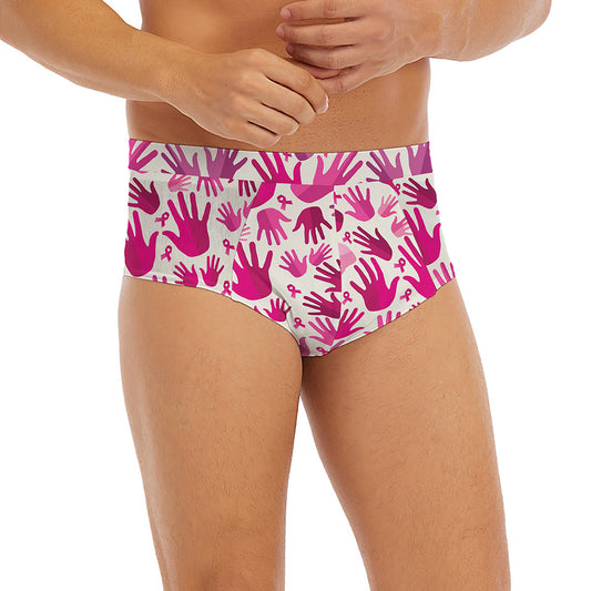 Pink Hand Breast Cancer Pattern Print Men's Briefs