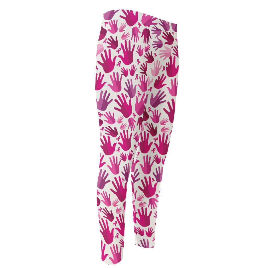 Pink Hand Breast Cancer Pattern Print Men's Compression Pants