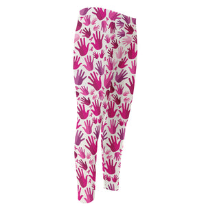 Pink Hand Breast Cancer Pattern Print Men's Compression Pants