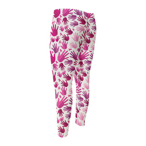 Pink Hand Breast Cancer Pattern Print Men's Compression Pants