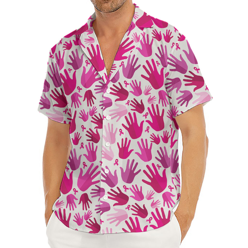 Pink Hand Breast Cancer Pattern Print Men's Deep V-Neck Shirt