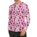 Pink Hand Breast Cancer Pattern Print Men's Long Sleeve Rash Guard