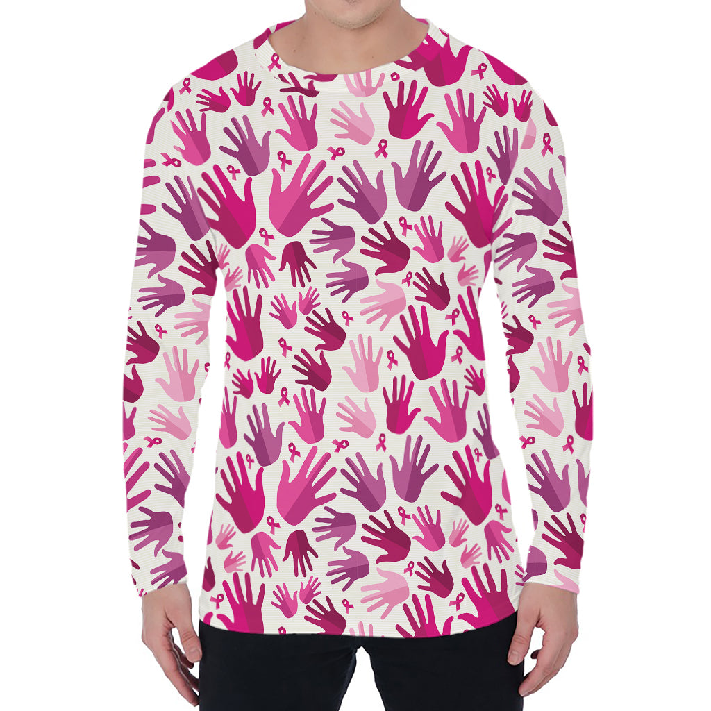 Pink Hand Breast Cancer Pattern Print Men's Long Sleeve T-Shirt