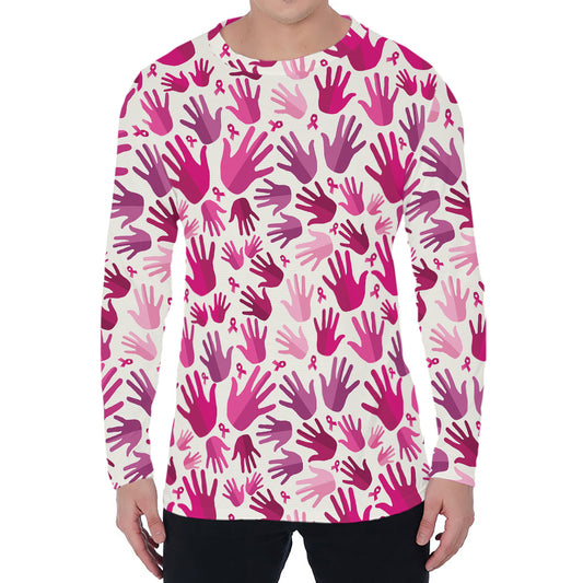 Pink Hand Breast Cancer Pattern Print Men's Long Sleeve T-Shirt
