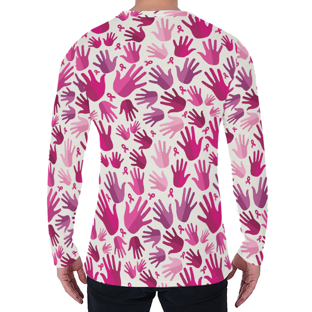 Pink Hand Breast Cancer Pattern Print Men's Long Sleeve T-Shirt