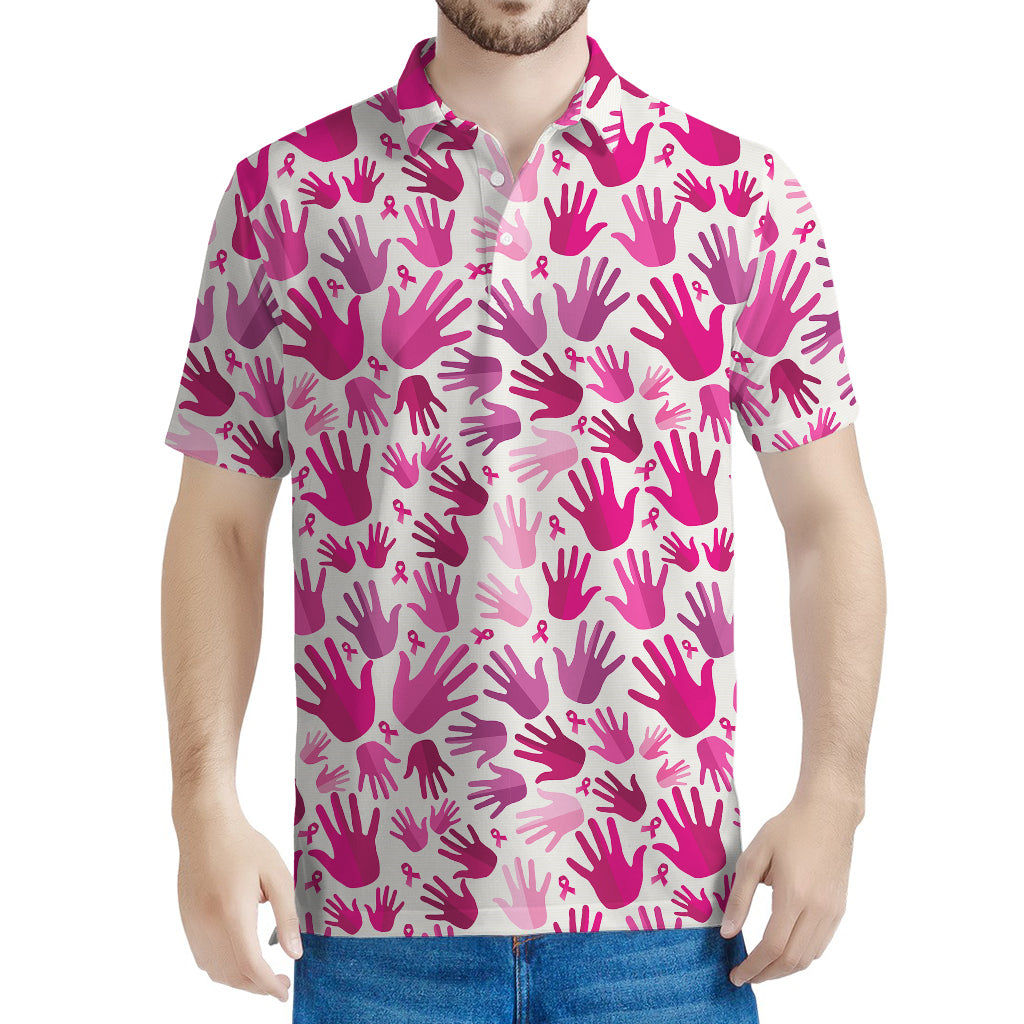 Pink Hand Breast Cancer Pattern Print Men's Polo Shirt