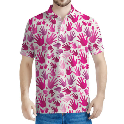 Pink Hand Breast Cancer Pattern Print Men's Polo Shirt