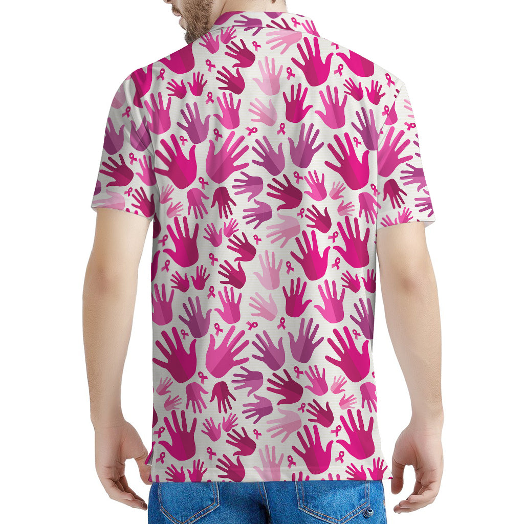 Pink Hand Breast Cancer Pattern Print Men's Polo Shirt