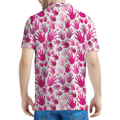 Pink Hand Breast Cancer Pattern Print Men's Polo Shirt