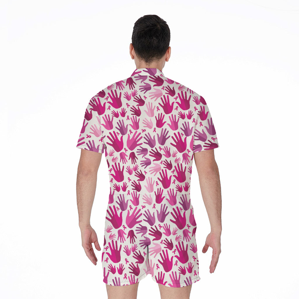 Pink Hand Breast Cancer Pattern Print Men's Rompers