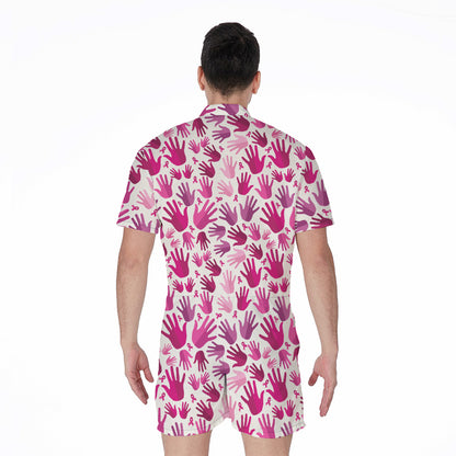 Pink Hand Breast Cancer Pattern Print Men's Rompers