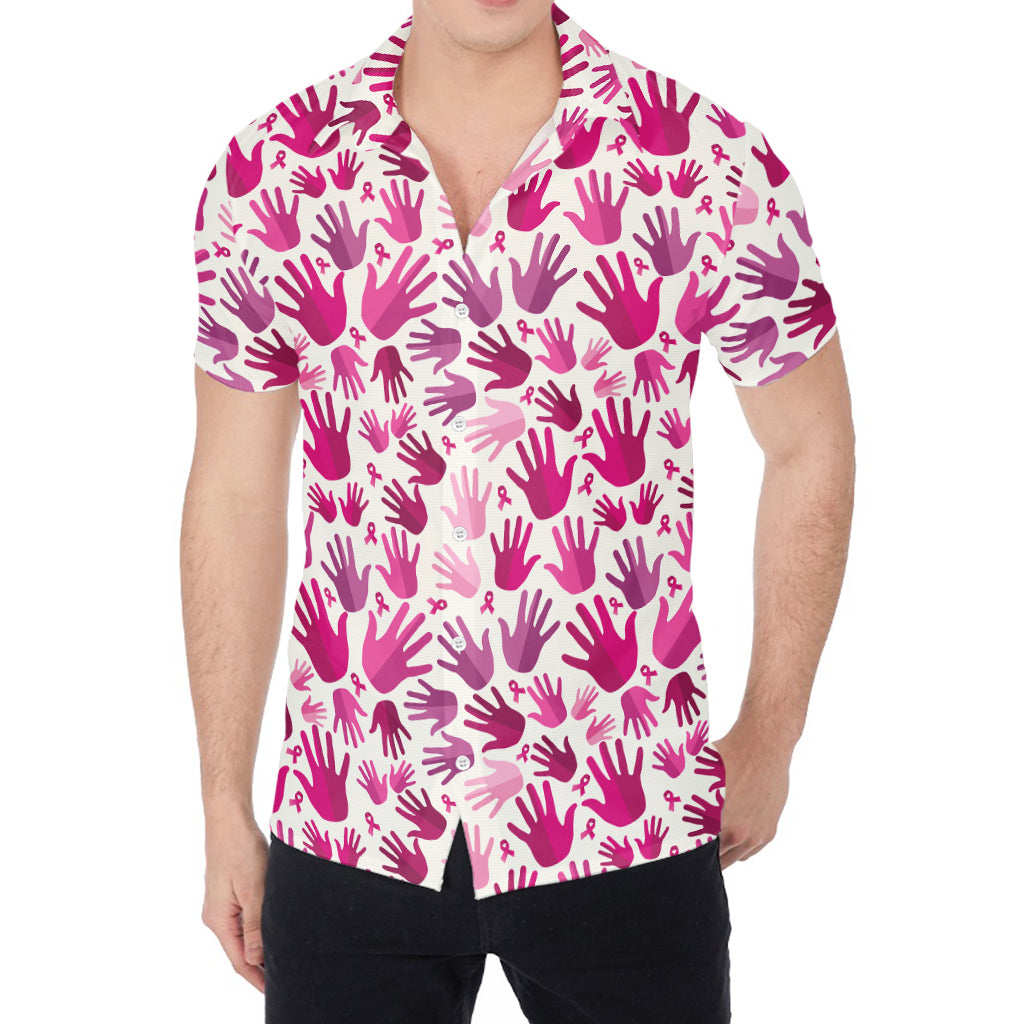 Pink Hand Breast Cancer Pattern Print Men's Shirt