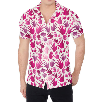 Pink Hand Breast Cancer Pattern Print Men's Shirt