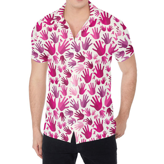 Pink Hand Breast Cancer Pattern Print Men's Shirt