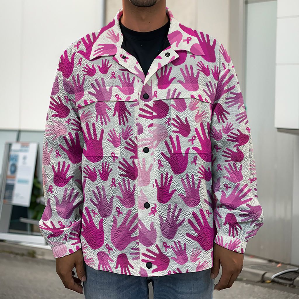 Pink Hand Breast Cancer Pattern Print Men's Shirt Jacket