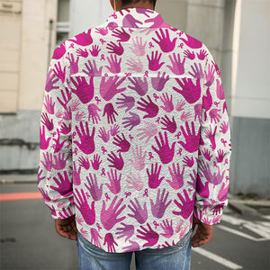 Pink Hand Breast Cancer Pattern Print Men's Shirt Jacket