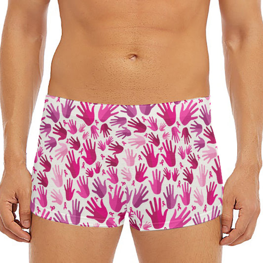 Pink Hand Breast Cancer Pattern Print Men's Short Boxer Briefs